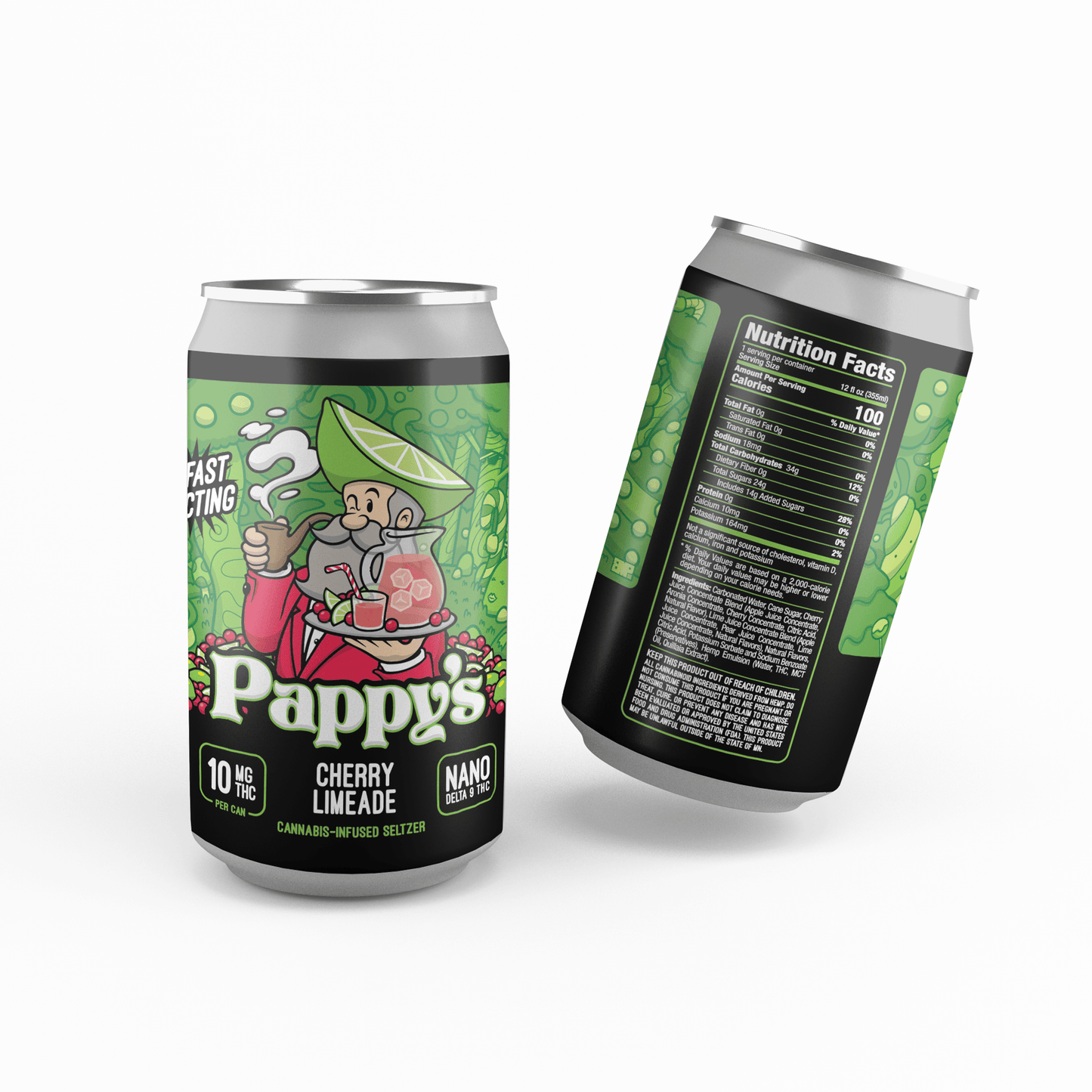 Pappy's Cherry Limeade cannabis-infused seltzer can on a white background